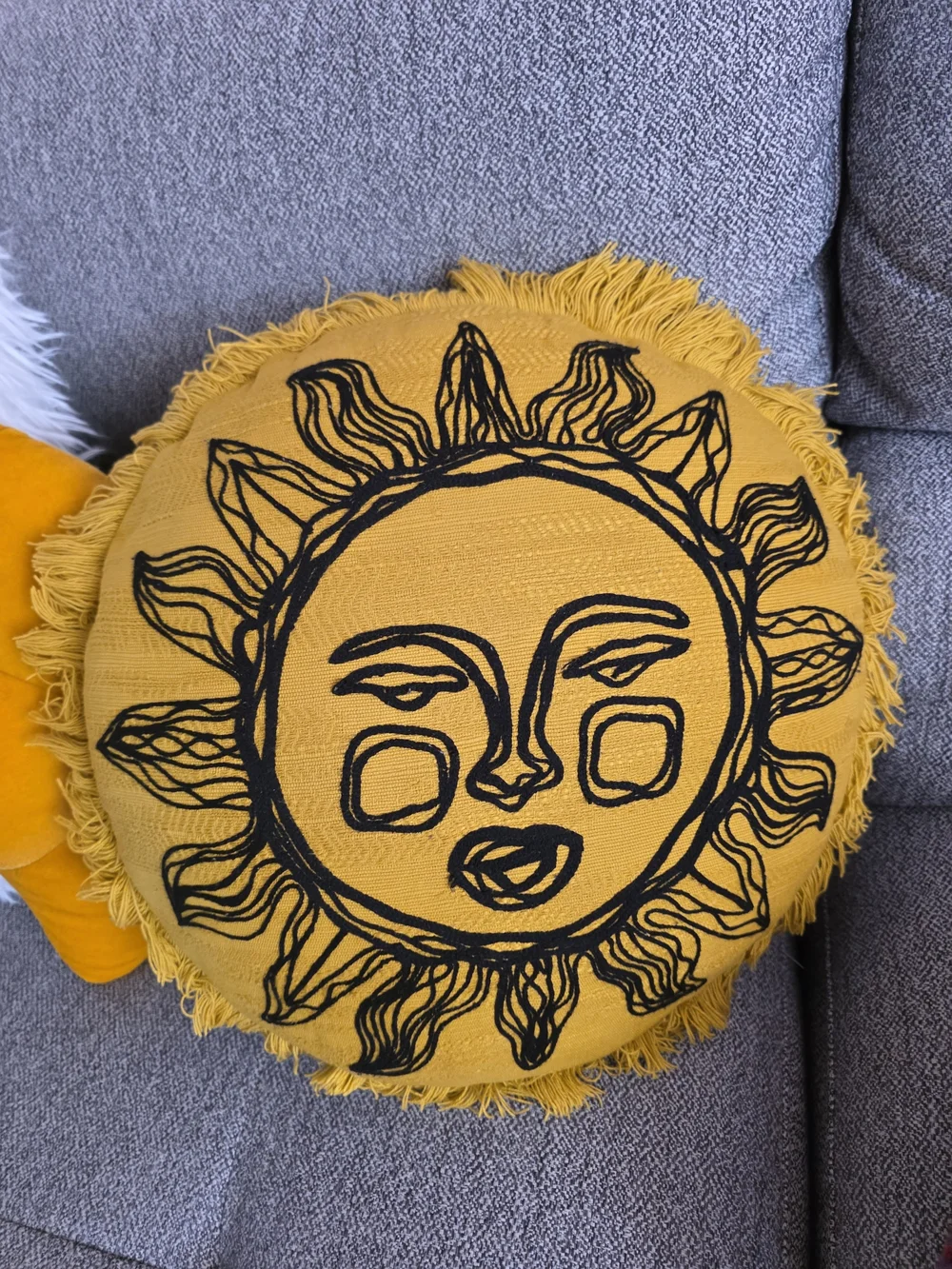 Opalhouse Mustard Yellow Sunface Fringe Round Accent Pillow